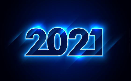 shiny neon blue 2021 happy new year background design